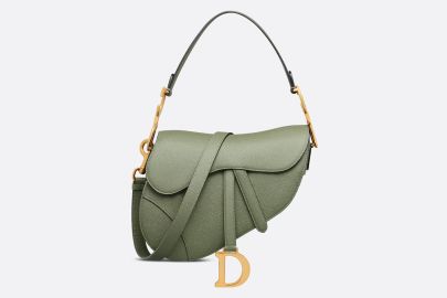 Saddle Bag with Strap Cedar Green Grained Calfskin DIOR at Dior